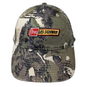 Les Schwab Tires Baseball Cap Green Beige Camo Embroidered Strapback Hat OSFM
